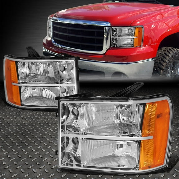 NUVISION for 07-14 GMC Sierra GMT900 OE Style Chrome Housing Amber Corner Headlight Lamps