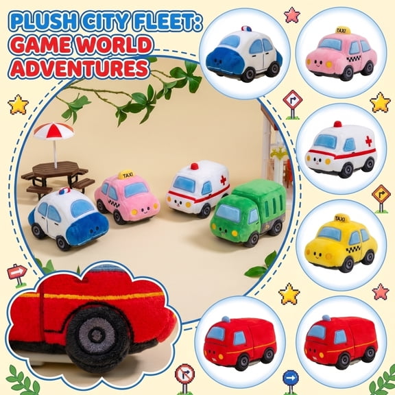 Stuffed Plush Car, Crinkle Squeak Toys, Soft Plush Material, Toys for Infants, Student Safe 4.5X3.5X4 Inch Mini Plush Truck with Embroidered Details for Daily Playtime