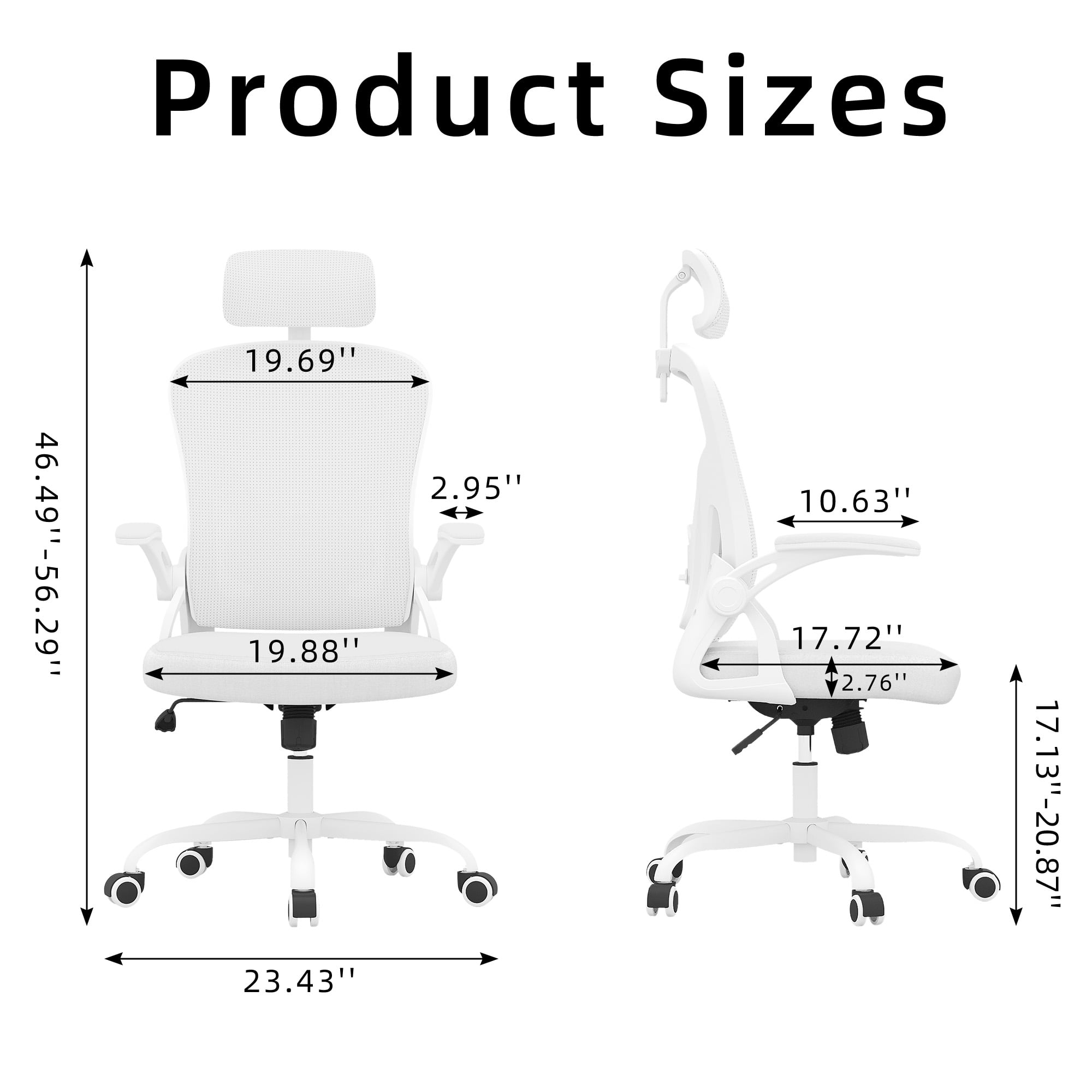MAYEERTY Ergonomic Home Office Chair with Headrest, Flip-Up Armrests, Adjustable Lumbar Support, White