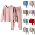 thumbnail image 4 of Quinlirra Toddler Girls Outfit Sets Children's Flannel Round Neck Sleepwear Solid Long Sleeve Set Long Pants Thickened Home Clothes Set Pink Size 3 Years, 4 of 4