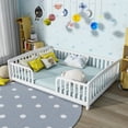thumbnail image 2 of Alvantor Full Size Floor Bed with Entrance and Guardrails – Low Montessori Wood Bed Frame for Toddlers, White, 2 of 5