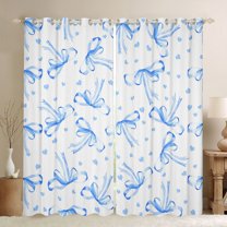 jejeloiu Chic Bow Tie Blackout Curtains Set of 2 (52x84 Each),Blue Bowknot Heart Print Window Curtains For Girl Teens