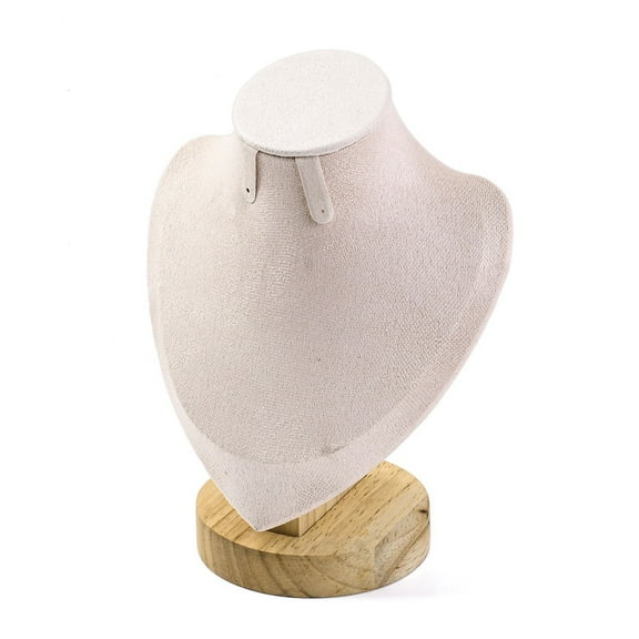 Bust Shaped Microfiber & Wood Jewelry Necklace & Earrings Display Stands White 8.55x13.95x18.6cm