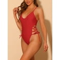 thumbnail image 2 of DARING DIVA Lace Up Criss Cross Bathing Suit XL Red, 2 of 6