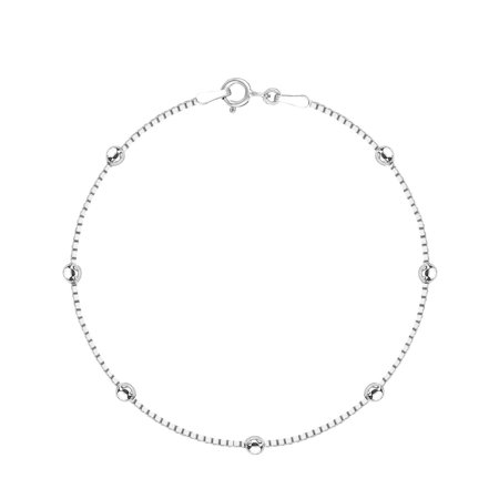 - Sterling Silver Box Chain Diamond-Cut Station Bead Italian Link Bracelet
