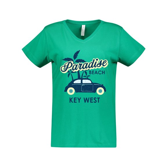 Inktastic Paradise Beach in Key West with Palm Trees and Car Women's V-Neck T-Shirt