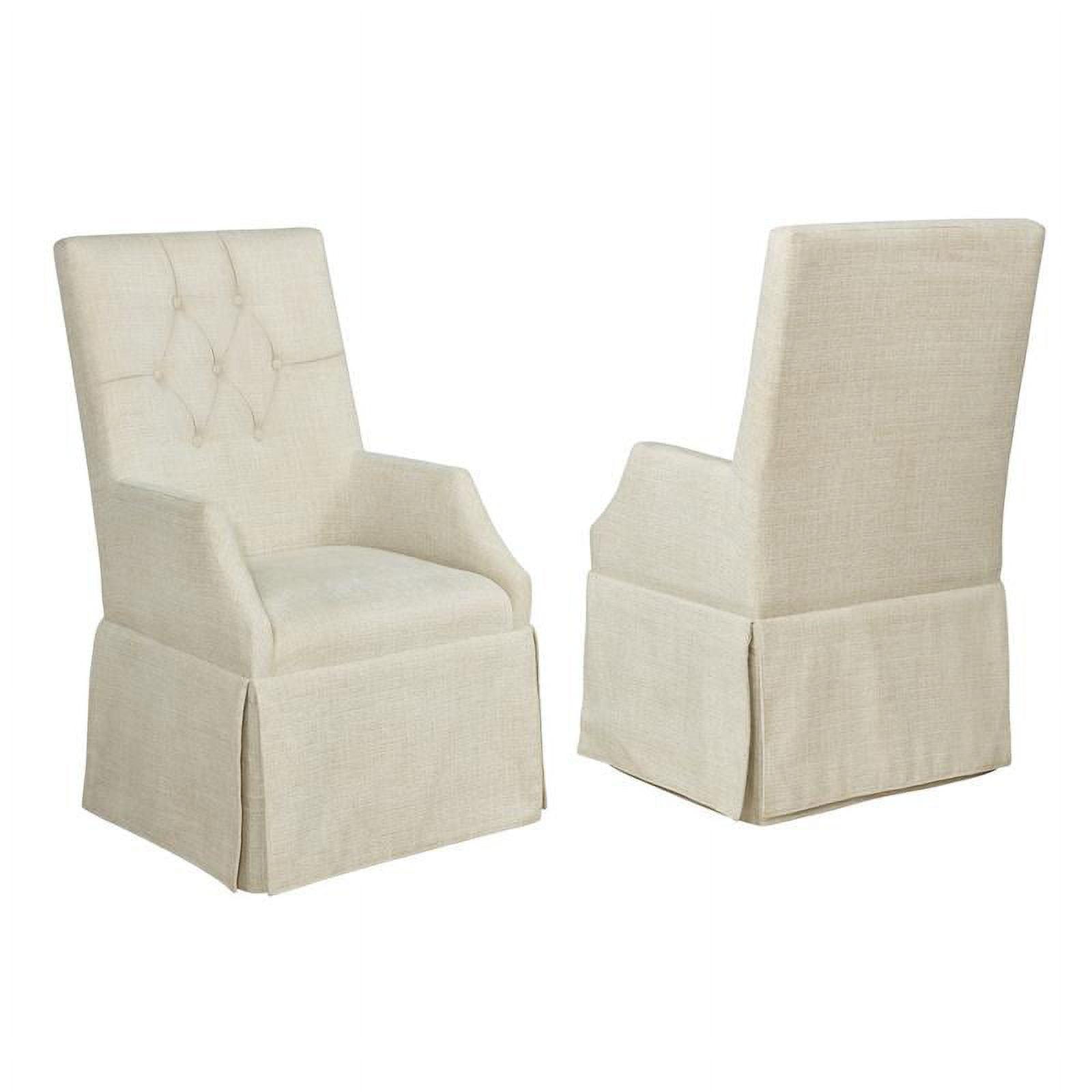 Beige Linen Fabric Dining Arm Skirt Chairs with Tufted Seat Backs Set of 2