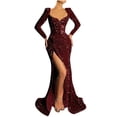 thumbnail image 2 of VKOYWKM Petite Evening Dresses for Women Trendy Sweetheart Neck Long Sleeve Evening Formal Dresses High Split Full Length Dresses Solid Mermaid Prom Dresses, 2 of 7