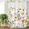 thumbnail image 3 of Vintage Botanical No Hook Shower Curtain Waterproof, Bathroom Curtains with Snap in Liners and See Through Top Window, Yellow Spring Floral Butterfly Hotel Style Bathtub Curtains Shower 60"Wx72"L, 3 of 8