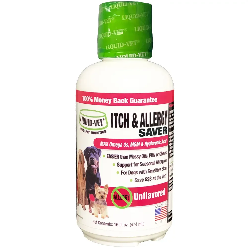 Liquid-Vet Itch & Allergy Saver Supplement Skin Health for Dogs, Unflavored, 16 oz.
