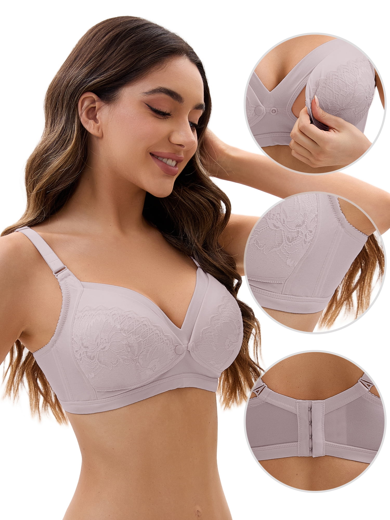 Unique Bargains Lace Front Closure Pumping Maternity Bra B 38 Taro Purple