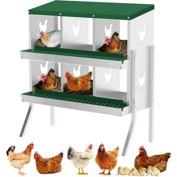 Pinypikaka Chicken Nesting Boxes, 6/8/10 Compartments Nesting Boxes, Metal Chicken Laying Box with Roll Out Egg Collection with Vented Holes for Hens