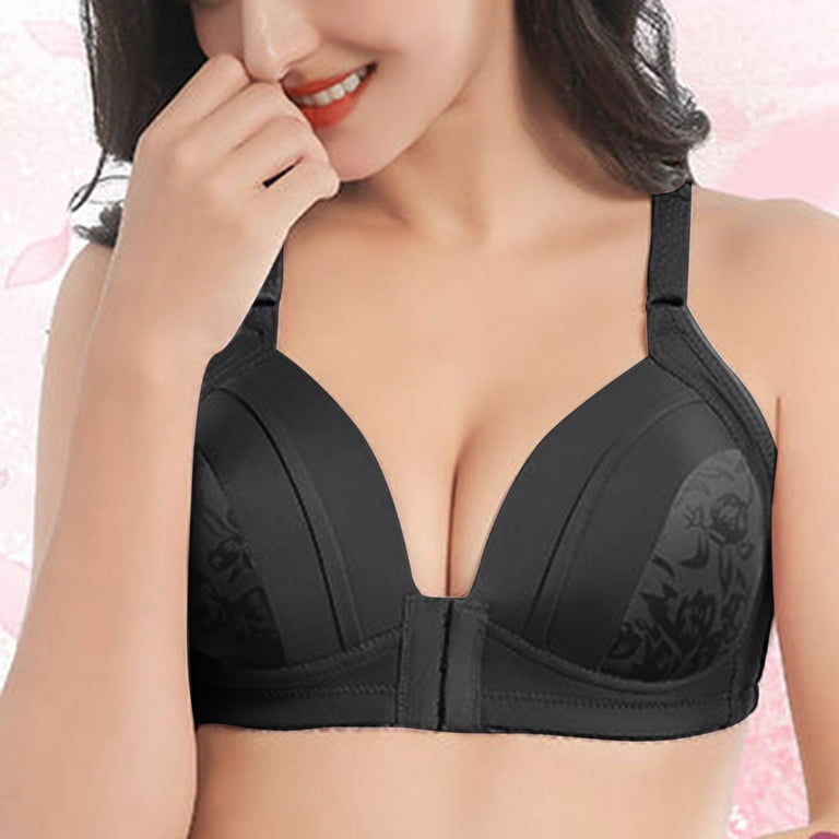 DORKASM Front Closure Bras Plus Size Soft Padded High Support Front Closure  Bras Black M 