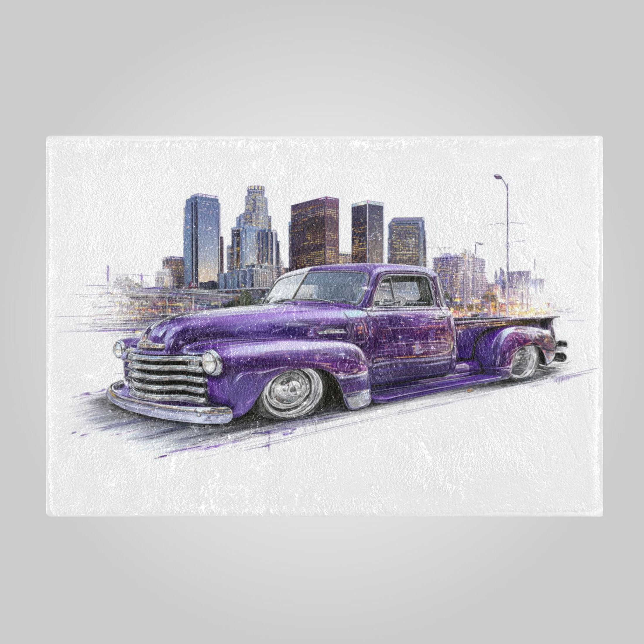 RMDQTR 2PCs Bathroom Rugs Set Plush Toilet Base Mat 16" × 24" Bath Mat and 20" × 24" U Shape Soft Rugs Non Slip Absorbent Vintage Purple Truck City Art