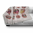 thumbnail image 3 of Lips Soft Flannel Fleece Throw Blanket, Closeup Fleshy Lips Biting Strawberry Pierced Tongue Teeth with Braces Juicy Fruits, Cozy Plush for Indoor and Outdoor Use, 60" x 80", Multicolor, by Ambesonne, 3 of 6