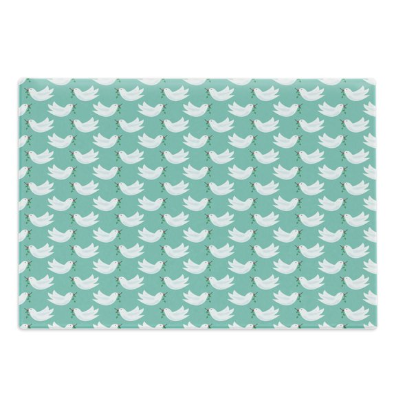 Bird Cutting Board, White Doves with Olive Branches Peace Hope and Pastel Illustration, Decorative Tempered Glass Cutting and Serving Board, in 3 Sizes, by Ambesonne