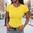thumbnail image 2 of Qicasul Womens Slim Fit Short Sleeve T Shirt Crew Neck Stretchy Soft Basic Casual Top,Yellow,SIZE:XL, 2 of 4