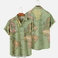 thumbnail image 4 of Mens Short Sleeve Hawaiian Tshirt World Map Print Button Up Tee Shirt Casual Bowling Shirt Lapel Beach Pocket Top, 4 of 6