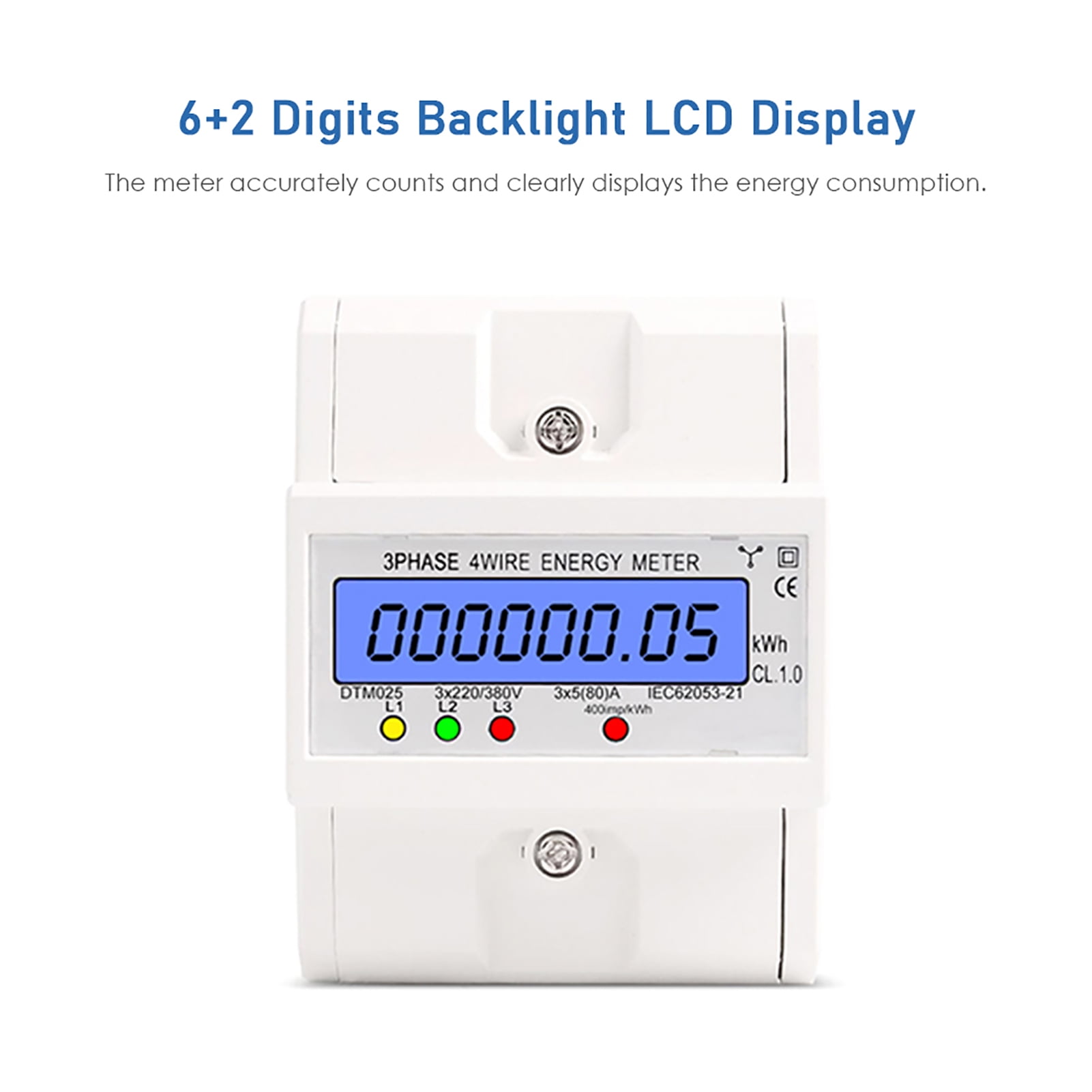 3 Phase 4 Wire Energy Meter 220/380V 5-80A Energy Consumption KWh Meter DIN Rail Installation Digital Electric Power Meter With LCD Backlight Display