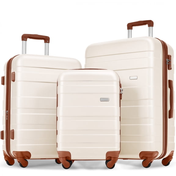 3-Piece ABS Hardshell Luggage Sets, Lightweight Durable Suitcase with Spinner Wheels and TSA Lock, 20/24/28 Inch,Ivory