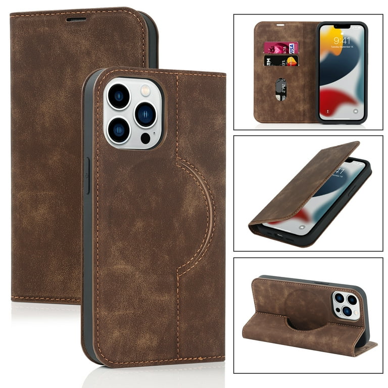Magnetic Leather Wallet Case For iPhone 12 13 14 Pro Max 14Plus