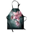 thumbnail image 1 of Floral Apron Orchid Flower with Butterfly Soft Fresh Spring Nature Theme Art Photo, Unisex Kitchen Bib Apron with Adjustable Neck for Cooking Baking Gardening, Baby Pink and Jade Green, by Ambesonne, 1 of 3