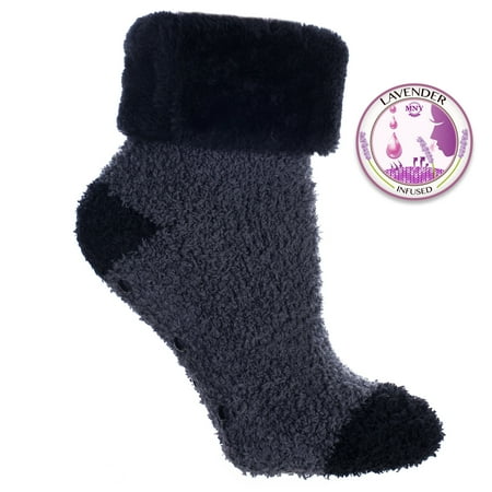 Turn Cuffs Non Skid - Non-Skid Fur Cuff Fuzzy Chenille Charcoal Grey Slipper Socks