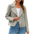 thumbnail image 2 of Cropped Jacket Women Biker Moto Style Zipper Faux Suede Jacket Long Sleeve Slim Fit Casual Outerwear Fall Winter Fashion Trendy ,Gray,L, 2 of 9