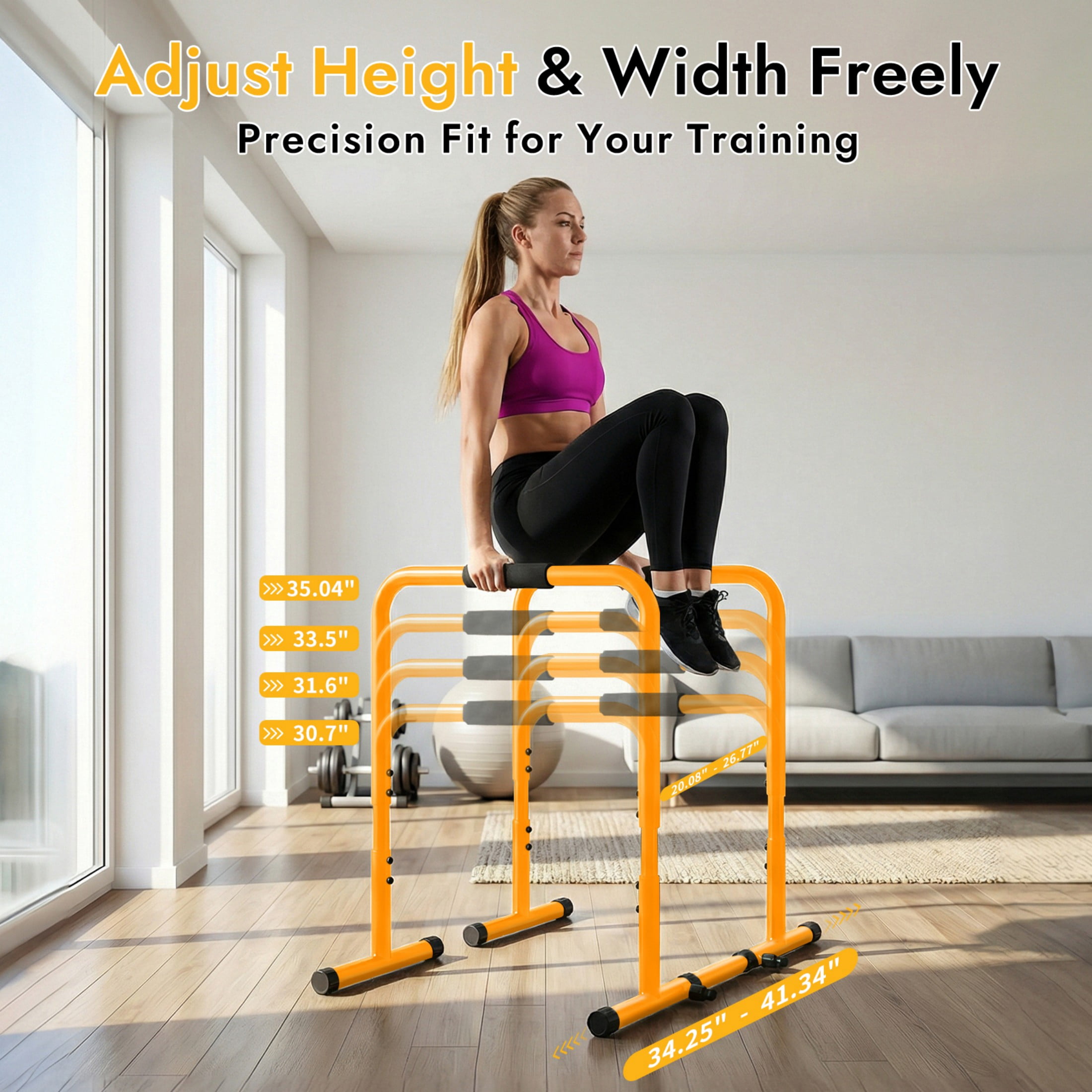 SHOUFTW Dip Stand & Doorway Pull Up Bar, Heavy Duty Adjustable Station with Foam Handles for Home/Gym/Office/Patio, Yellow
