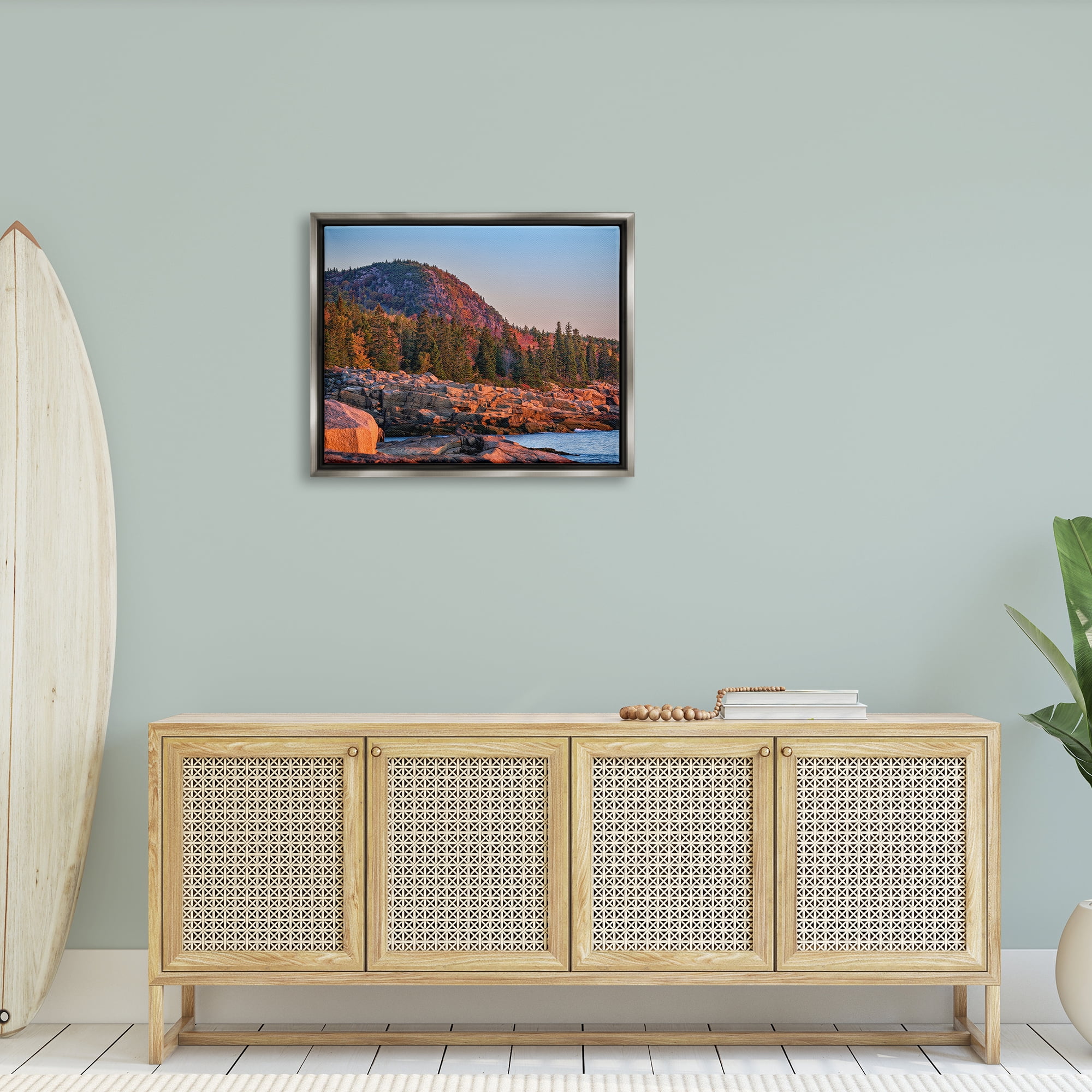 Stupell Rocky Seaside Mountain Cliff Landscape Photography Gray Floater Framed Art Print Wall Art