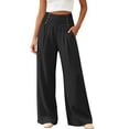thumbnail image 2 of Bloomae Women's Casual Wide Leg Pants Smocked Elastic High Waist Chic Button Decoration Palazzo Lounge Trousers Loose Comfy Work Business Pants with Pockets, 2 of 5