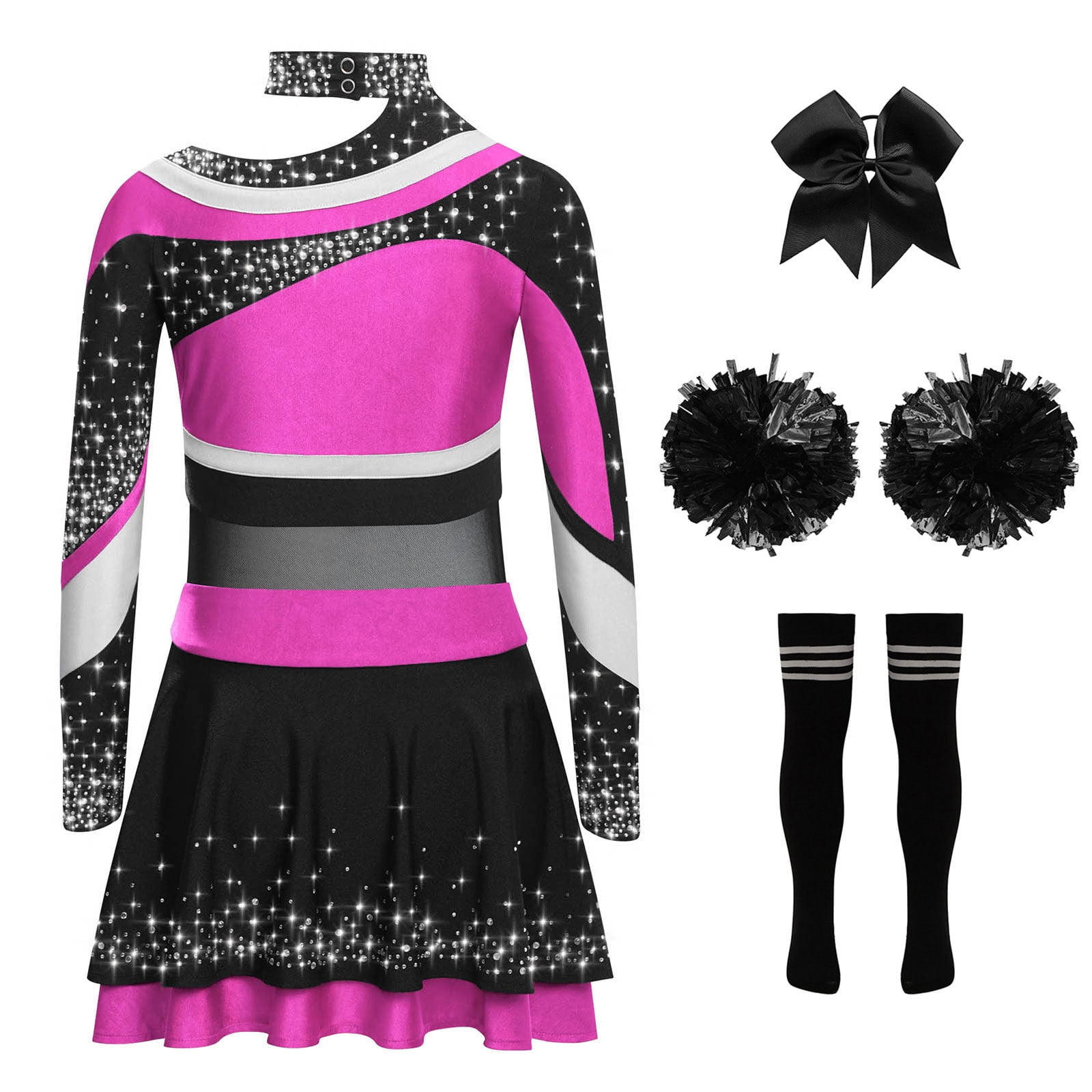 Sholeno Kids Girls Cheer Leader Uniform Dance Top Skirt Set with