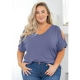 thumbnail image 3 of SHOWMALL Plus Size Tops for Women Cold Shoulder Clothes Gray Blue 2X Blouse Short Sleeve Clothing V Neck Tunic Summer Shirts, 3 of 7