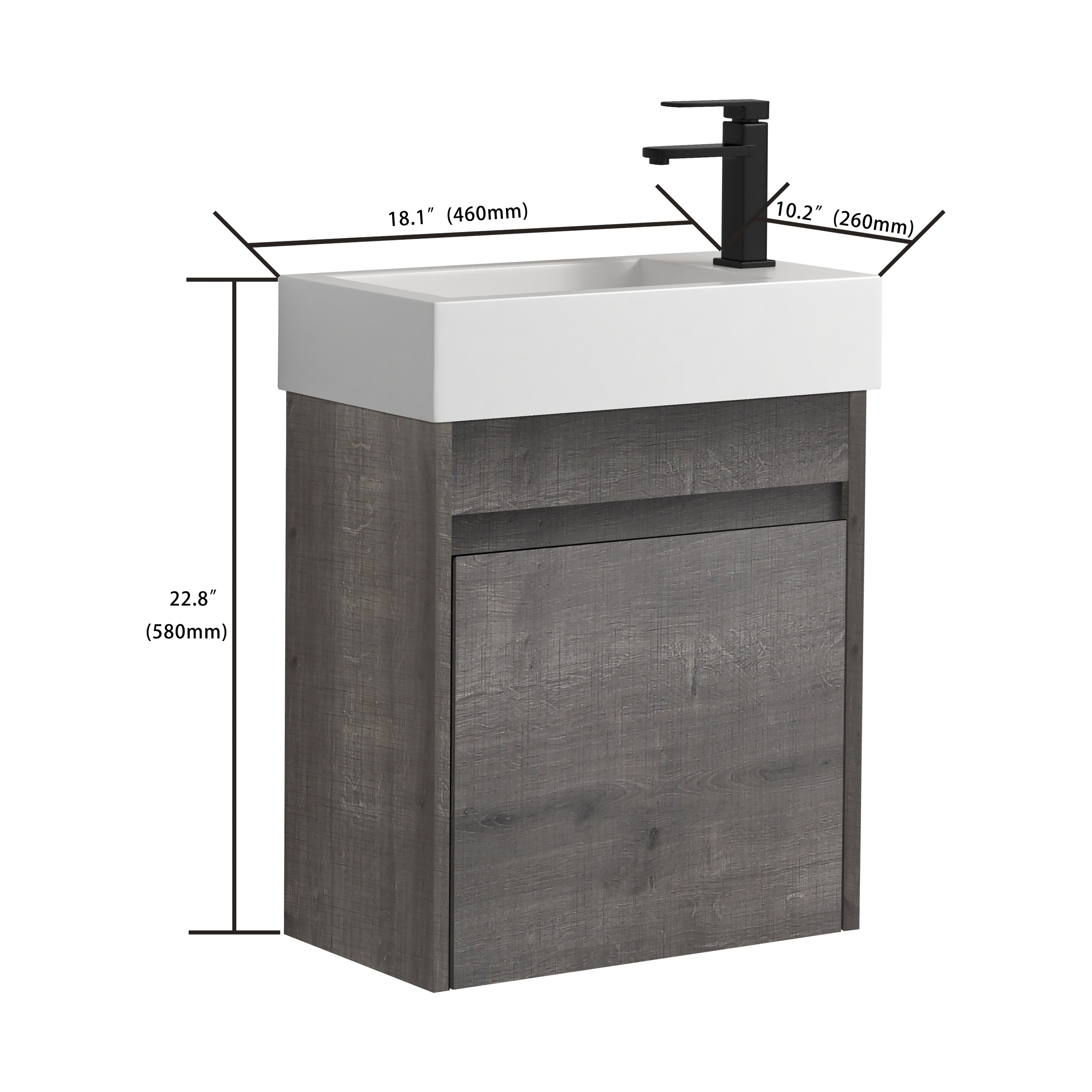 Miniyam 18" Bathroom Vanity Sink Combo for Small Space, Wall Mounted Cabinet Set with Resin Basin Sink, Gray