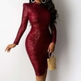 thumbnail image 5 of Wrap Dress for Women Long Sleeve Sequin Glitter Wedding Guest Dresses Mock Neck Bodycon Cocktail Party Formal Prom Gowns Wine S, 5 of 5