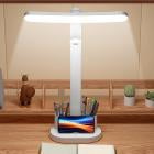 Desk Lamp with Pen Holder and Clock | Eye Protection LED Reading Light | Foldable Portable Office Table Lamp | Large Capacity 2000mAh Battery | White | Type-C Charging | Adjustable
