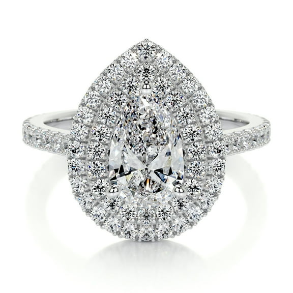 Spot Jewelry Elegant 1.7 Ct Pear Cut Moissanite Double Halo Wedding Ring - Moissanite in 14K White Gold Plated - Perfect Engagement Ring for Women, Anniversary, and Unique Occasion