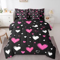 Homewish Teens Female Men Romantic Couple Lover Twin Bedding Sets 7-Piece,Red Love Heart Print Bedding Comforter Set Microfiber,Happy Valentine'S Day Breathable Sheet Sets,Super Cozy Room Decor