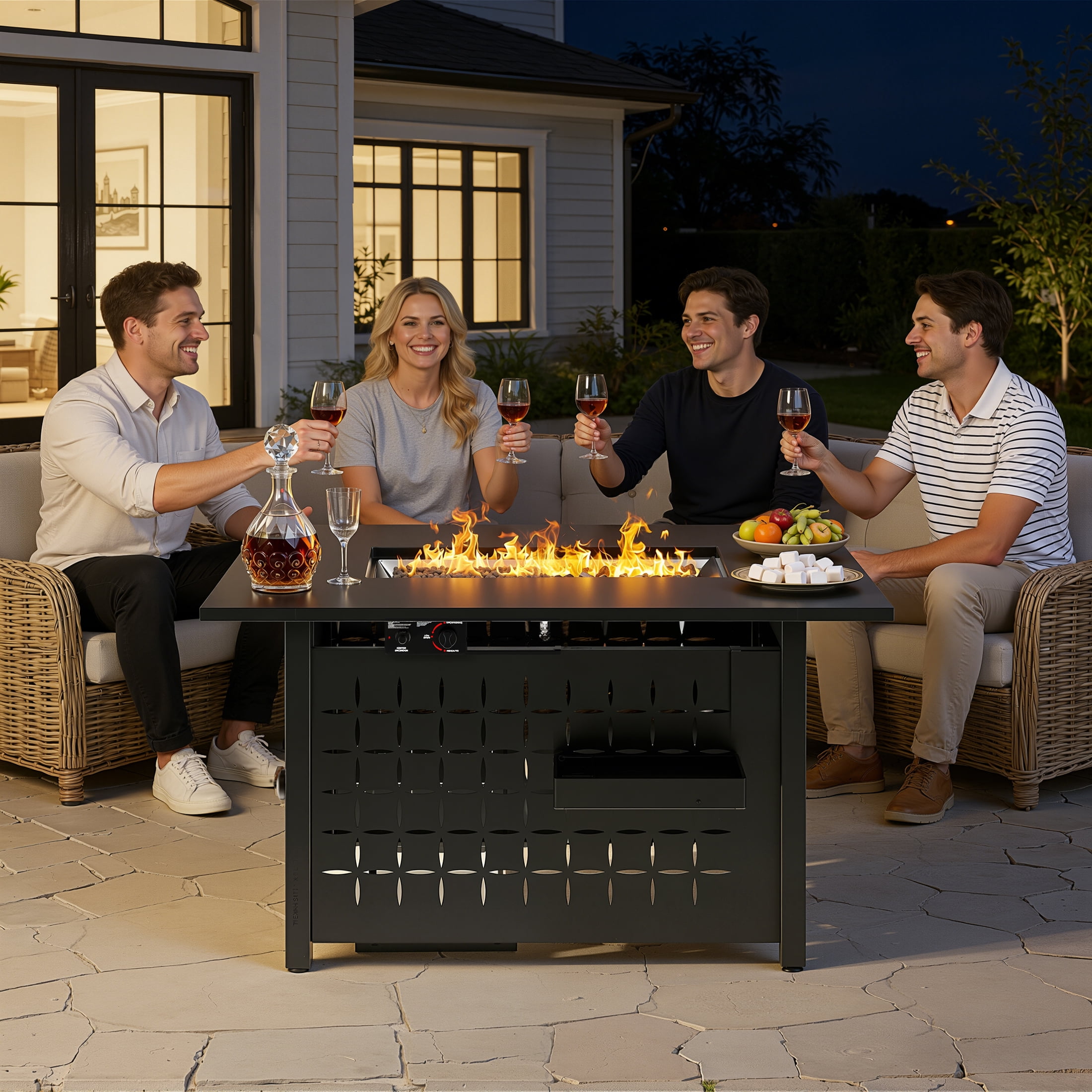 Enyopro 43" Propane Fire Pit Table, 60,000 BTU 2-in-1 Auto-Ignition Rectangular Fire Pit with Hidden Propane Tank Design, Lava Rock & Steel Lid for Patio, Porch, Garden, CSA & ETL Certified