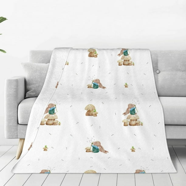 Balery Rabbit Blowing Dandelions Manta de Felpa Suave y Acogedora – Cobija de Franela Aterciopelada para Cama, Lavable y Cálida para Sofá, Mascotas, Transpirable-60"x50"