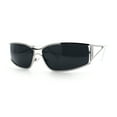 thumbnail image 5 of 90s Styling Retro Fashion Wrap Around Metal Rim Rectangular Sunglasses Silver White - Black, 5 of 8