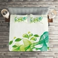 thumbnail image 2 of Ambesonne Modern Quilted Coverlet 3 Pcs, Wavy Floral Design Digi Art, Queen Size, Yellow Green and Blue, 2 of 2