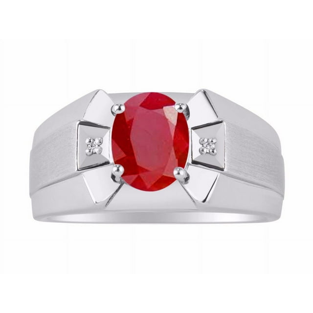 RYLOS Men's Rings Sterling Silver Rings Classic Designer 9X7MM Oval Gemstone & Sparkling Diamond Ring Ruby July Birthstone Ring Size 8