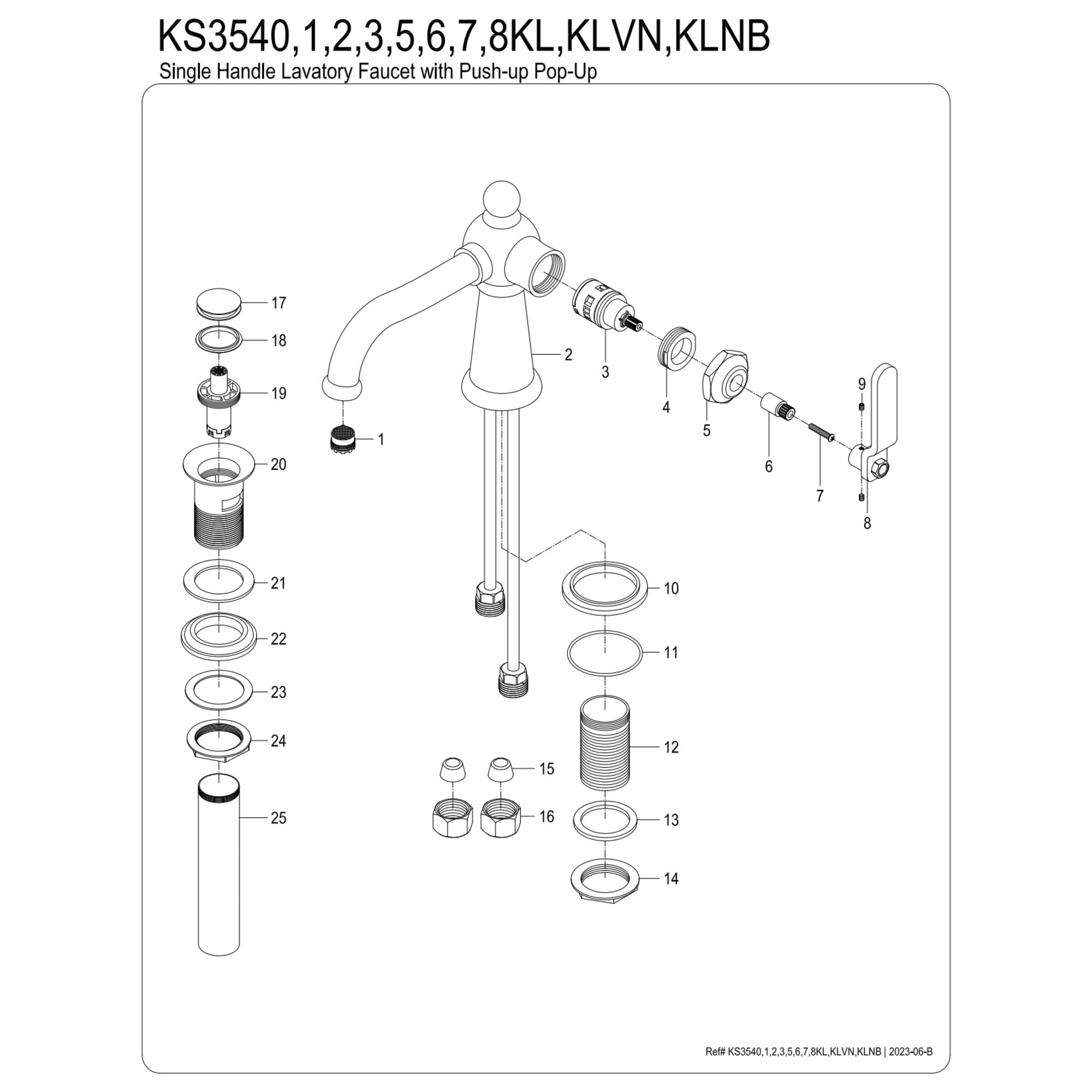Kingston Brass KS3547KL Knight One-Handle Single-Hole Bathroom Faucet with Push Pop-Up Drain, Brushed Brass