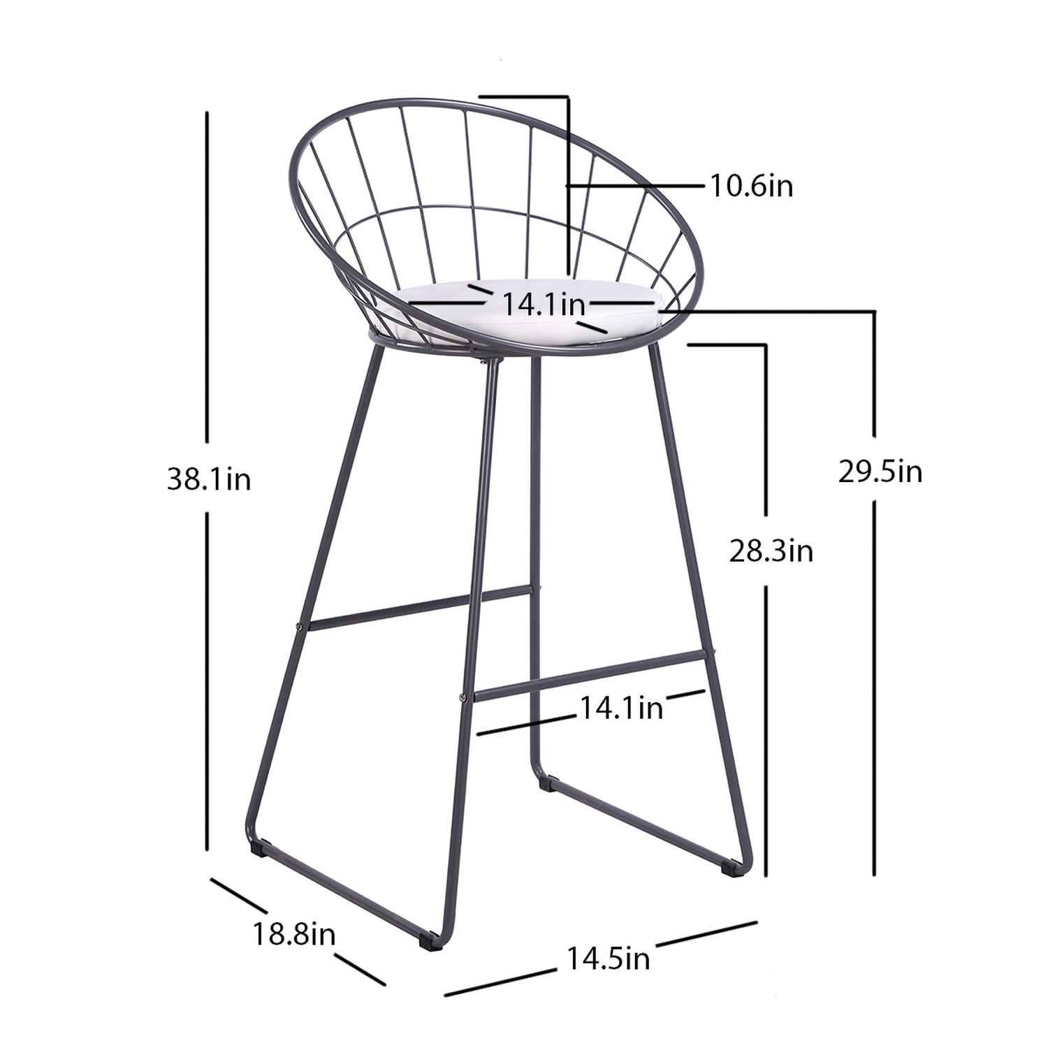 2Pcs Modern Nordic Counter Height Bar Stools, 29.5" Seat Height Industrial Bar Chairs with Curved Hollow Metal Frame Backrest, Padded Faux Leather Seat