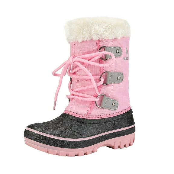 Dream Pairs Boys Girls Toddler Kids Ankle Winter Snow Boots Faux Fur-Lined Soft Boots Shoes Warm FORESTER GREY/PINK Size 6 Big Kid