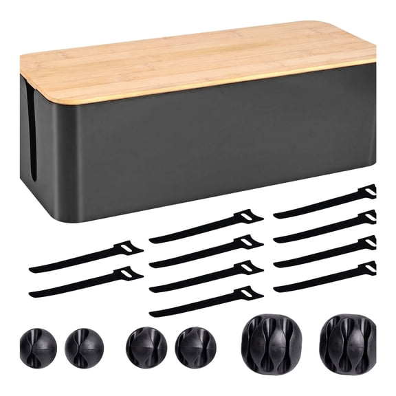 ZHANGLU Wood Lid Cable Management Box 12.8x5.31x5in Cord Organizer for Desk TV Computer USB Hub System & Power Strips