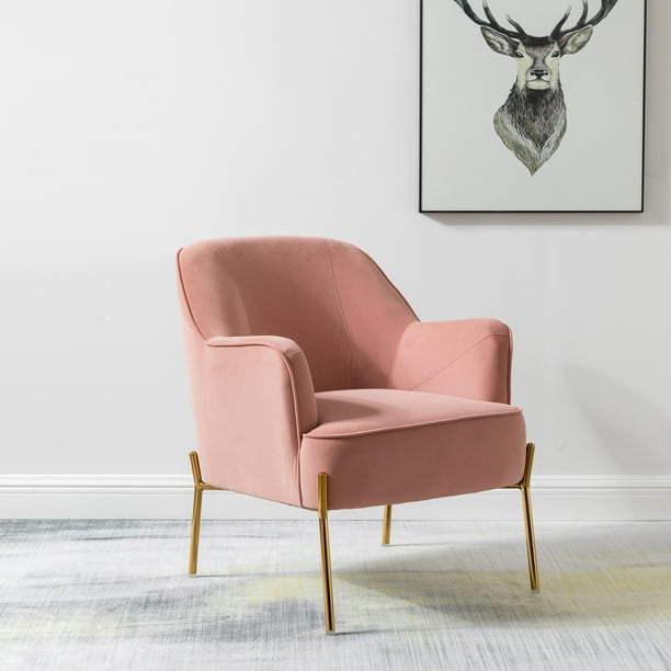 Nora Accent Velvet Chair with Golden Base for Living Room In Pink