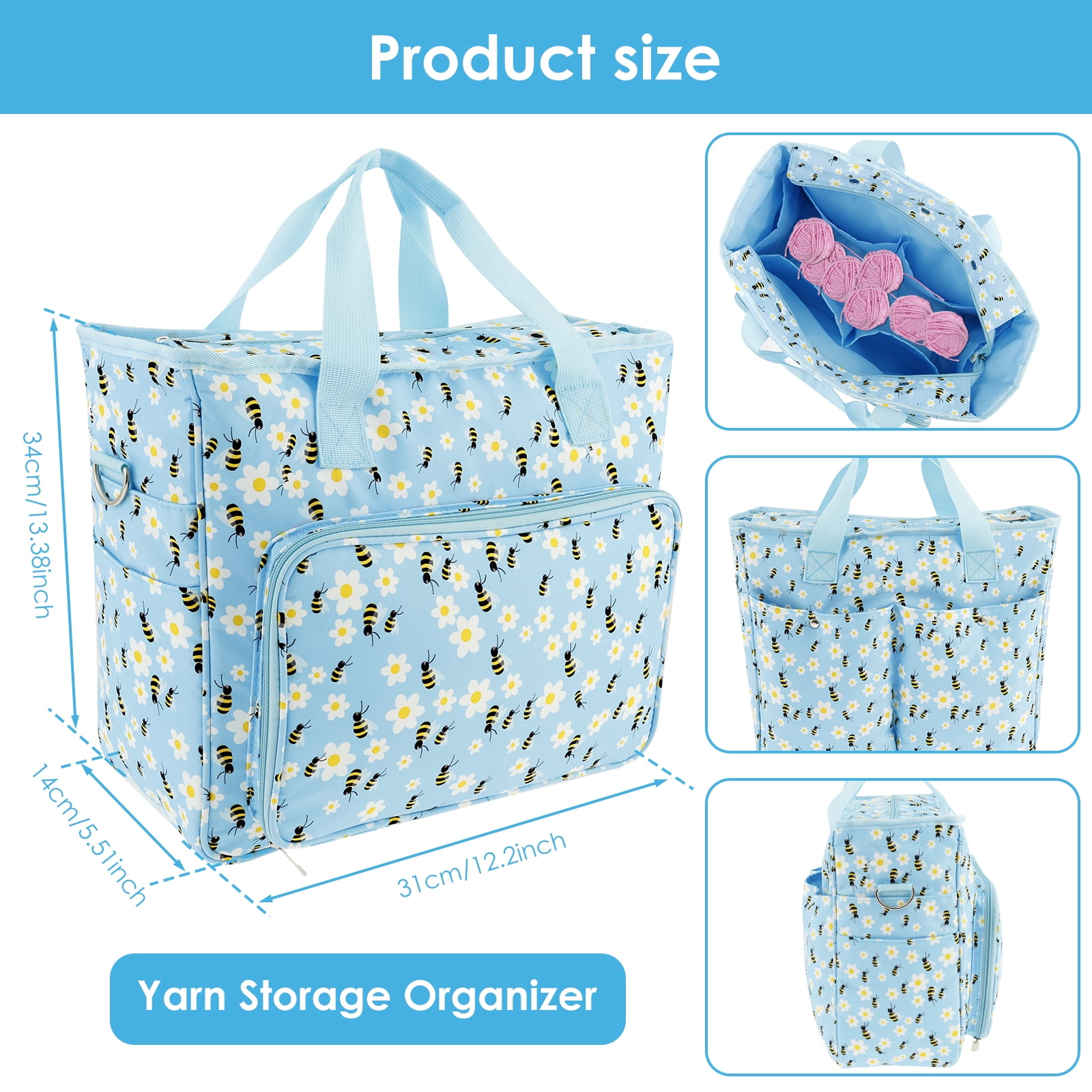 Extra Large Capacity Yarn Storage Bag Oxford Cloth Cross Stitch Bag with Shoulder Strap Knitting Bag Portable Crochet Travel Bag for Yarn Balls Crochet Hooks Knitting Needles