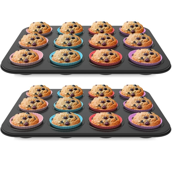 Sutowe Round Muffin Baking Pan Kit Reusable Cupcake Round Molds Versatile Cupcake Tin Cheesecake Pans Easy to Clean Muffin Tin Baking Molds Set for Little Cakes